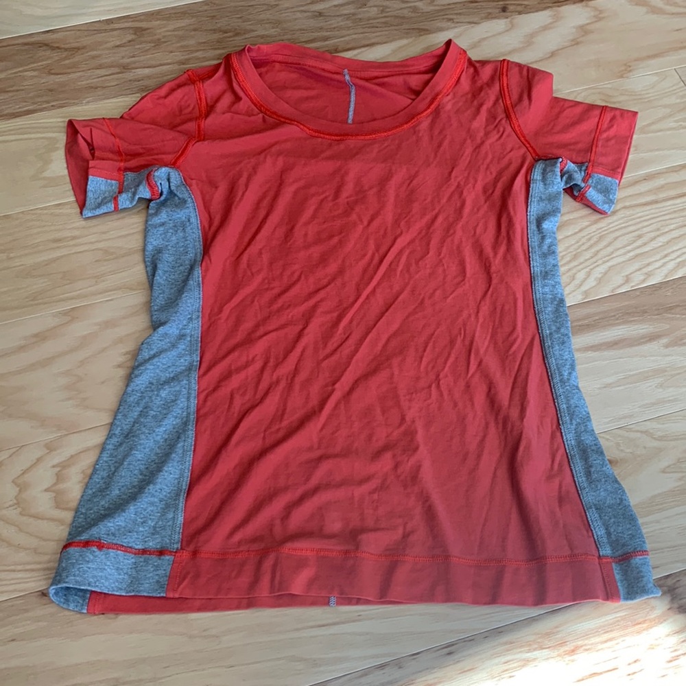 lulu lemon red & gray sports shirt